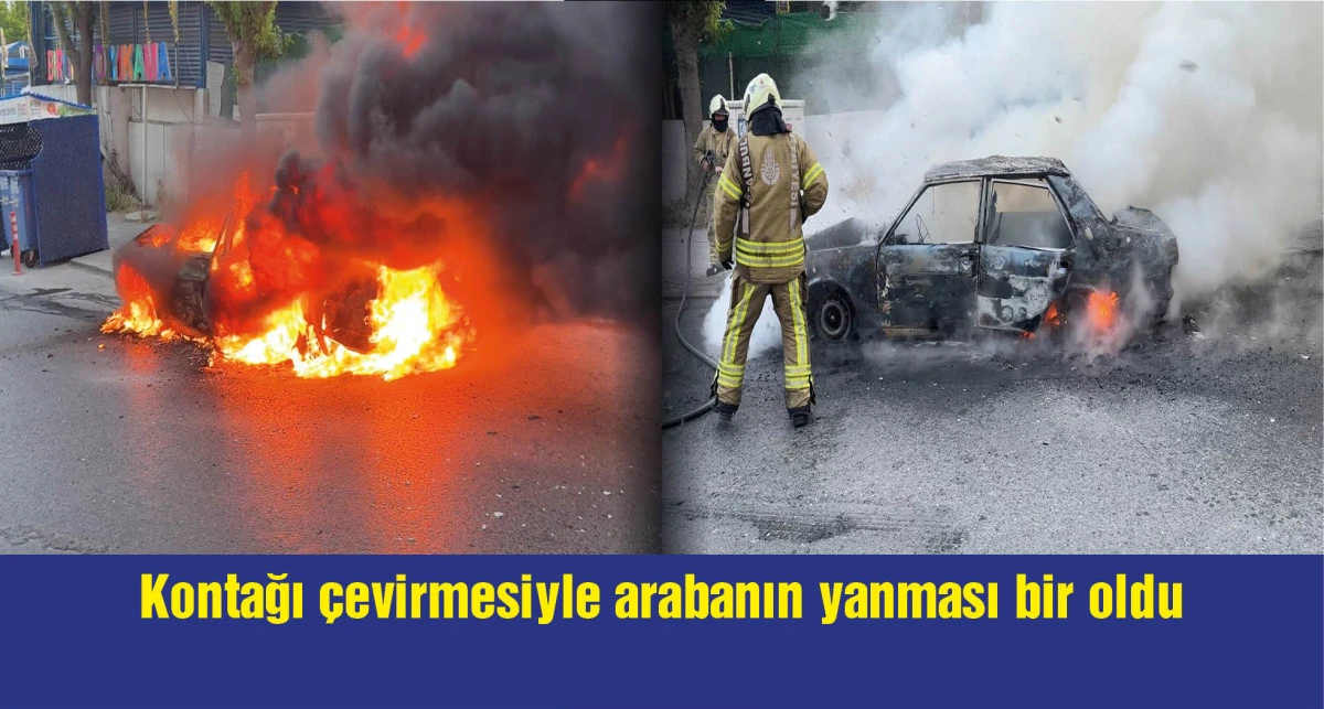 Avcılar'da otomobilin alev alev yandığı anlar kameraya yansıdı