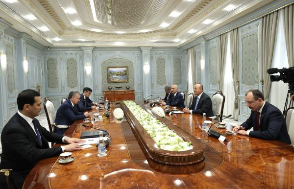Bakan Çavuşoğlu, Özbekistan Cumhurbaşkanı Mirziyoyev ile görüştü