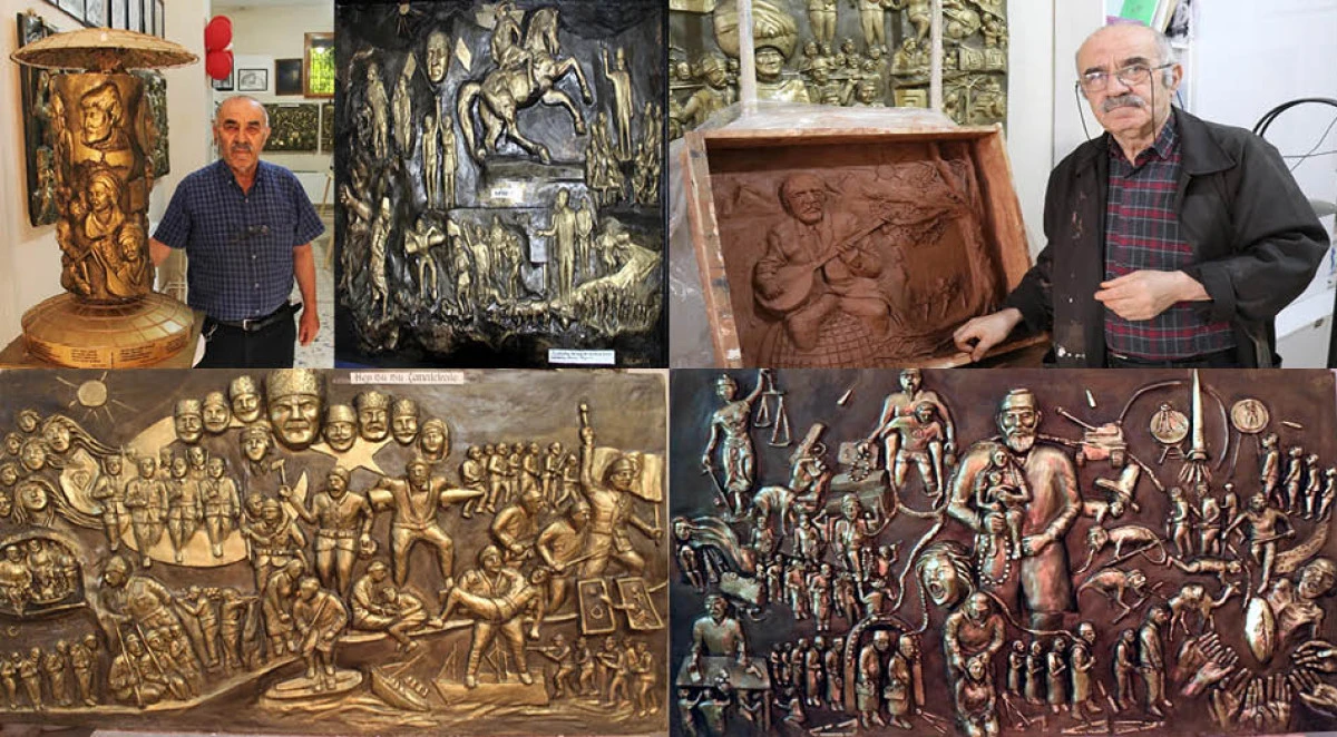 Emekli resim &ouml;ğretmeninden topluma mesaj veren r&ouml;lyefler