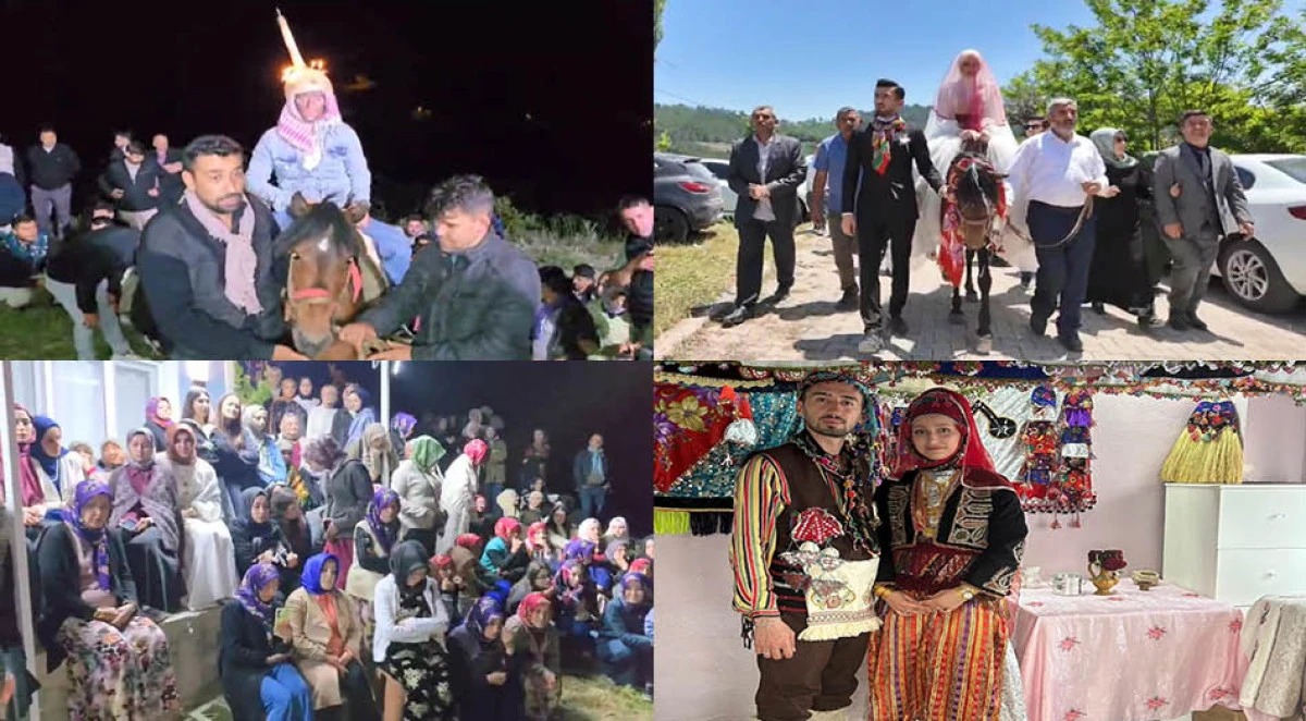 Geleneksel düğün adetleriyle evlendiler; damat eğlencesi yapıldı, gelin at sırtında mahalleyi dolaştı