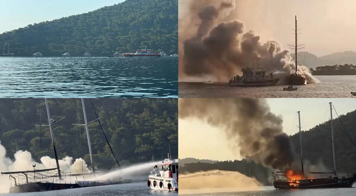 G&ouml;cek a&ccedil;ıklarında tekne yandı, yolcular ve m&uuml;rettebat tahliye edildi