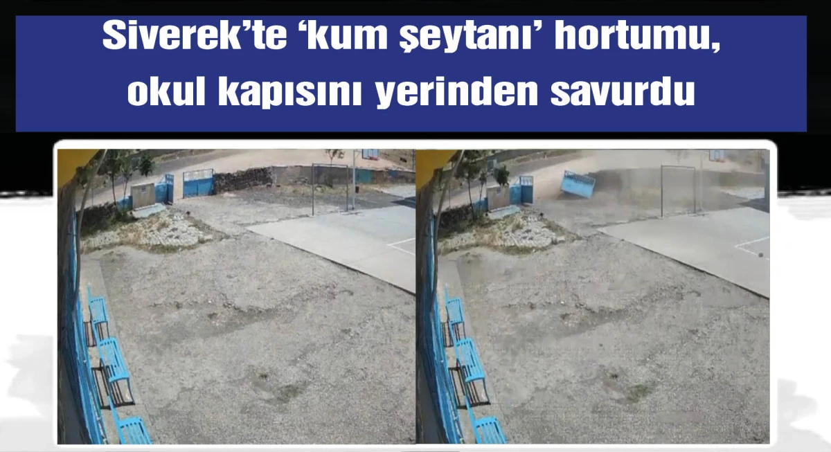 Hortum, okulun demir kapısını yerinden söktü