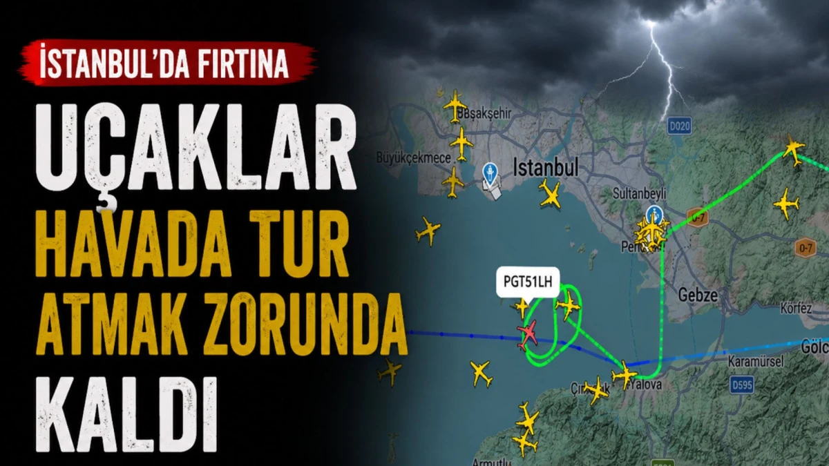İstanbul&rsquo;da fırtına; u&ccedil;aklar havada tur atmak zorunda kaldı