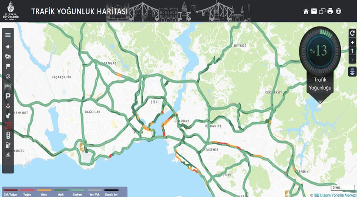 İstanbul'da trafik yoğunluğu yüzde 15