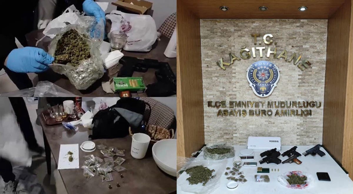 Kağıthane&rsquo;de 'aile evi' g&ouml;r&uuml;n&uuml;ml&uuml; 'zula evine' baskın: Anne ve oğlu yakalandı; 5 tabanca ve uyuşturucu bulundu