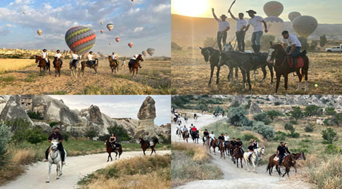 Kapadokya&rsquo;da balonlar eşliğinde vadide at turu
