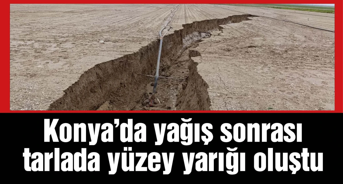 Konya'da yağış sonrası tarlada yüzey yarığı oluştu