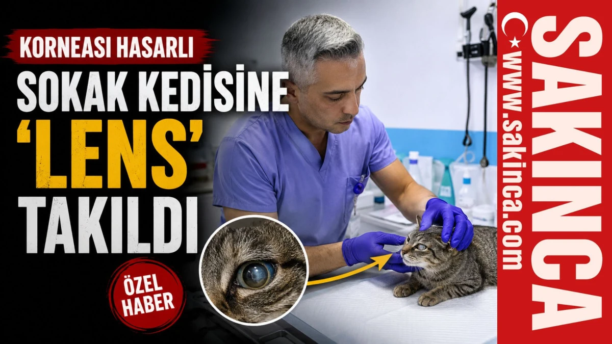 Korneası hasarlı sokak kedisine 'lens' takıldı