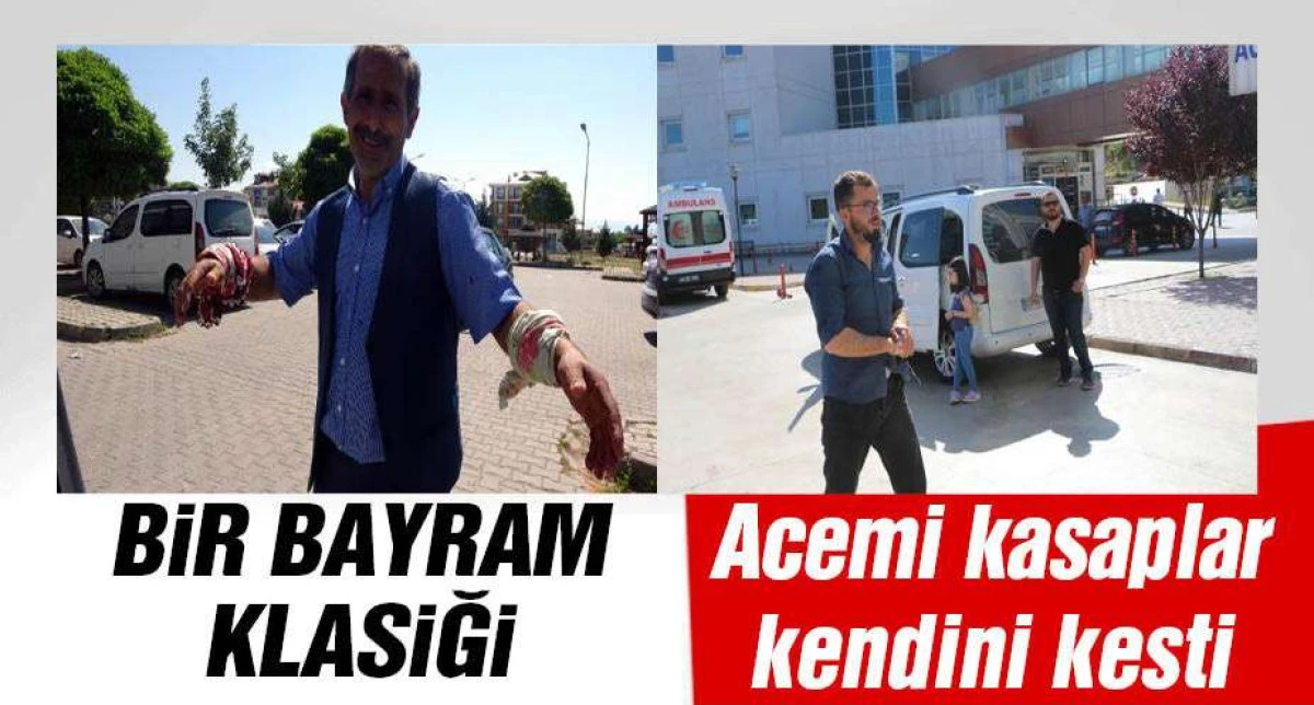 Kurban Bayramı klasiği... Acemi kasaplar kendini kesti