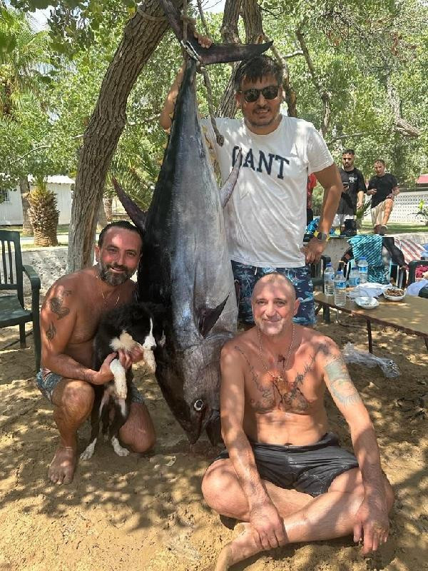 Mersin'de 3 amatör balıkçı, oltayla 2 metrelik orkinos yakalandı