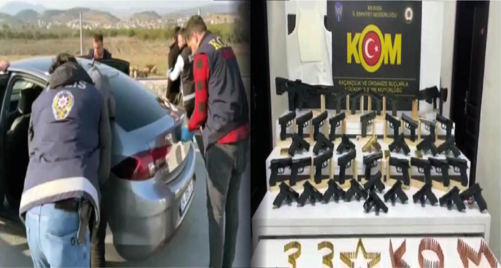 Mersin'de otomobilde ruhsatsız 39 tabanca ele geçirildi: 3 gözaltı
