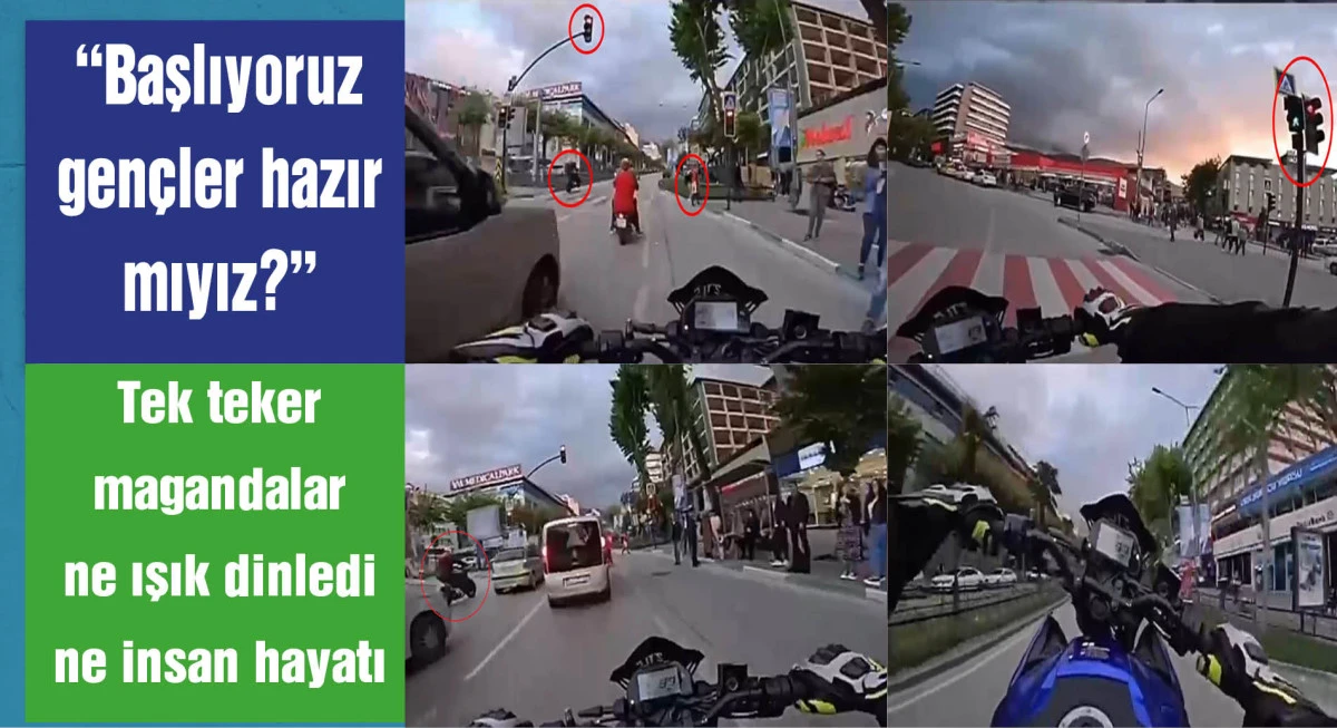 Motosikletlerle tek teker üzerinde yarışıp, görüntüleri sosyal medyada paylaştılar